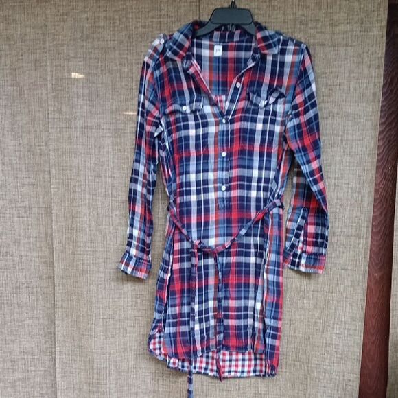 GAP Red and Blue Plaid Cotton Shirt Dress - Picture 1 of 5